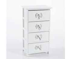 DiKasa Home Cassettiera Shabby Fiocco, Legno, Bianco, 40 x 29 x 73 cm