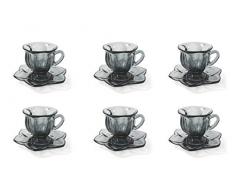 Villa DEste Home Tivoli 5901344 Glass Set 6 tazzine c/piattino Grigie, Vetro