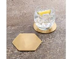 Pushka Home - Sottobicchieri esagonali in Ottone Massiccio Spazzolato, Adatti per camere da Letto, Sale da Pranzo, cucine Diametro: 9,8 cm.
