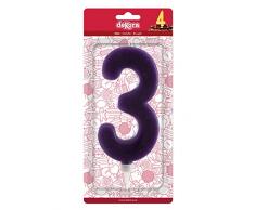 dekora Candela Gigante Numero 3, Cera, Lilla, 15Â cm