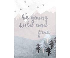 Komar - Quadro da Parete Wild And Free Poster, per Soggiorno, Camera da Letto, Decorazione, Stampa Artistica Senza Cornice Disponibile in 3 Misure, Multicolore, P105C-50x70