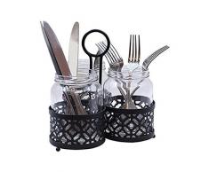 TableCraft Farmhouse Collection Porta Posate, Pezzi, Include 3Â x Mason barattoli di Vetro, Verniciato a Polvere, Colore 650Â ml (623,7Â Gram), Nero