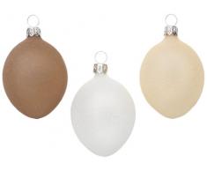 Inge-glas 55064H501 - Uova di Pasqua in vetro soffiato e dipinte a mano, lunghezza 7 cm, diametro 5 cm, confezione da 3 pezzi in decorazioni assortite