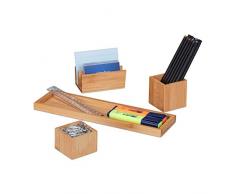 Relaxdays, Naturale Desk Organizer, Portaoggetti Scrivania Set da 4 pz, Portapenne Foglietti Cancelleria Ufficio, bambù, 5 x 30,5 x 8,5 cm