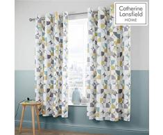 Catherine Lansfield Retro Circles Tende con Occhielli, Cotone, Multicolore, W168cm (66) x D183cm (72)