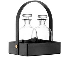 LSA International Disco Decanter con Vassoio in Legno di faggio Nero, Vetro, Trasparente, 0,9Â L, Set di 2