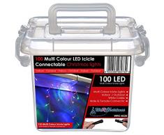 WeRChristmas 2.2 m gomma Luci String cavo 100 collegabile Natale Icicle LED con 2 Pin Maschi e fermaglio, multi-colore