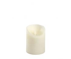 Candela cilindrica Cera Ruvida Avorio, Ã 7,5 cm, h 10 cm, LED Bianco Caldo, Fiamma in Movimento, Timer, Telecomando Opzionale, Batteria, Interno
