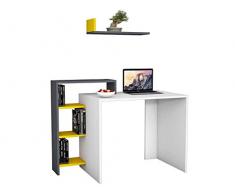 Homemania Scrivania Swan con Libreria Integrata, Ripiani, Mensola - da Studio, Camera - Bianco, Antracite, Giallo in Legno, 118,2 x 60 x 90,8 cm