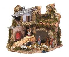 Ferrari & Arrighetti Paesaggio per Presepe con Statuine 7/8 Cm, Case e Luce Effetto Fuoco, 220V, Materiali Vari, Multicolore, Taglia Unica