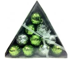 MG Decor Madhus Collection - Palline per albero di Natale assortite, rivestite in paillettes, colore: verde lime/argento, in confezione regalo, 10 pz