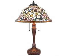 LumiLamp 5LL-5183- Lampada da Tavolo Tiffany Still, Motivo Floreale, Multicolore, à 46 x 65 cm E27 / Max. 3 x 60 Watt, Vetro Decorativo colorato Realizzato a Mano, Stile retrò