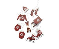 HEITMANN DECO - Decorazione per Albero di Natale, in Legno, 7-10 cm, Colore: Bordeaux/Bianco