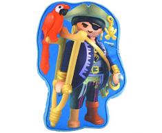 Playmobil United Labels Cuscino per cameretta Bambini, Motivo: Pirata con Pappagallo, ca. 26 x 37 x 5 cm