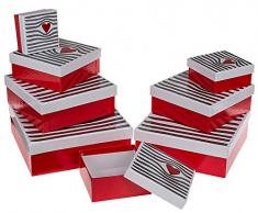 ootb - Set di 8 scatole di Cartone Foderate a Forma di Cuore, 22 x 22 x 8 cm, Colore: Bianco/Rosso
