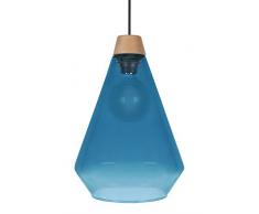 Tosel 15011 Kuopio, Lampada a sospensione in vetro soffiato, in legno di faggio naturale, colore: blu, 230 x 900 mm