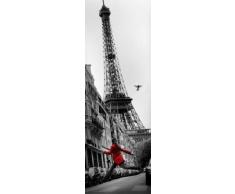 Poster: Torre Eiffel Poster per Porta - Ragazza con la Giacca Rossa, Parigi (62 x 21 Pollici)