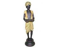 Better & Best Statuetta Decorativa a Forma di Bambino di Pie con Turbante e Vassoio Rotondo, Resina policromada, Multicolore, 9Â x 12Â x 33Â cm