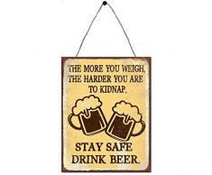 Primus - Placca da Parete in Metallo, 33 x 25 cm, per Cucina, Garage, Camera da Letto, Uomo (Stay Safe, Drink Beer), Taglia Unica
