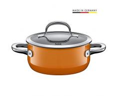Silit 2101302438 Passion - Pentola con coperchio in vetro, 16 cm, con rivestimento in ceramica Silargan, adatta a piani cottura a induzione, lavabile in lavastoviglie, 1,3 l, colore: Arancione