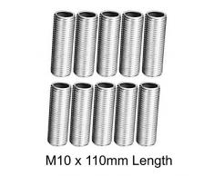 Britalia 10 pezzi in acciaio M10 (10 mm di diametro) tutto filettato 110 mm di lunghezza Aste cave, tubi capezzolo, lampade da tavolo, lampade a sospensione, progetti fai da te, zincate