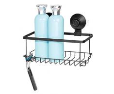 iDesign Everett Organizer Bagno, Piccolo portaoggetti Metallo con Supporto a Ventose Push Lock, Cestino Doccia da Appendere con Ganci per rasoi e spugne, Nero Opaco, 23,1 cm x 11,5 cm x 9,2 cm
