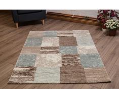 Serdim Rugs Tappeto Moderno a Quadretti Multicolore Color Crema Blu e Argento per Un Soggiorno Design Geometrico Morbido con 11 mm di Altezza (Crema, Blu, 80 x 150 cm)