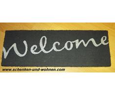 F & S - Zerbino da Ingresso RucoPrint Welcome Fatto di 100% Fibra di Cocco Naturale, 26 x 75 cm, 15 mm di Spessore. Colore Grigio.