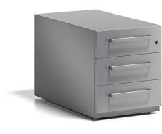 Bisley - Cassettiera con rotelle Note con Manico, 3 cassetti universali, in Metallo, 355 Argento, 77,5 x 42 x 49,5 cm