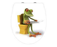 Wenko 21758100 - Sedile Copri WC in Acrilico Lucido, Motivo: Frog News, con Chiusura Automatica e Fissaggio igienico Fix-Clip