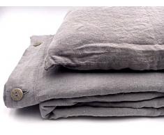 Jowollina Lino Set di Biancheria da Letto: Copripiumino 200Â x 200Â cm + 2Â federe 70Â x 50Â cm Stone Washed Mouse Grigio