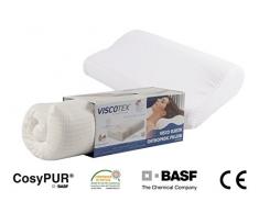 VISCOTEX vod22Â Visco Elastico Memory Foam Cuscino Ortopedico, Jersey, Bianco, 60Â x 40Â x 10Â cm