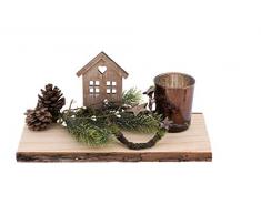 Centrotavola legno-pino c/casa e portacandela 25x12cm