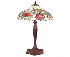 Lampada da Tavolo Genere Tiffany Metallo e Vetro, Motivo Fiori