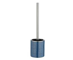 WENKO Set WC Nuria, pregiato portascopino in raffinata ceramica con lussuosa superficie strutturata in argento/blu, scopino WC igienico in silicone, Ø 9,5 x 39 cm