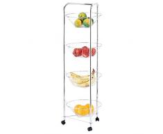 MSV 110518 - Carrello da Cucina con 4 cestini, in Acciaio Cromato, Argento, 103 x 32 x 32 cm