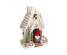 EUROCINSA CASETTA Natale in Resina NEVATA con 1 Gnomo E Luce LED 32x24x45cm 1 Pezzo, Bianco, Taglia Unica.