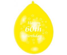 Amscan Happy 60th Birthday - Palloncini in lattice per compleanno 60 anni, Colori assortiti, 22.8 cm, 10 Palloncini