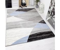 Vimoda Soggiorno Tappeto Moderno Disegno Geometrico A Righe Screziato in Blu Grigio Bianco Nero i Oeko Tex Certificata, Dimensioni: 60Â x 110Â cm