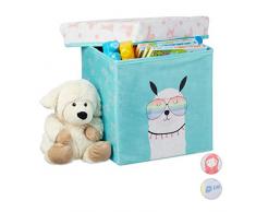 Relaxdays Scatola Portaoggetti Pieghevole, Sgabello da Cameretta, da 20 l, con Lama, 31x32x32 cm, Turchese, Pannelli MDF, Poliestere, 31 x 32 x 32 cm