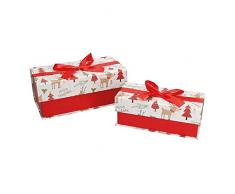 EUROCINSA - Set di 2 scatole Regalo con calamita di Motivi Natalizi Colore 24,2 x 12,2 x 9,8 cm / 20 x 9 x 8 cm 2set, Cartone, Bianco/Rosso, Taglia Unica