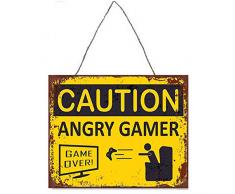 Primus - Placca da Parete in Metallo, 33 x 25 cm, per Cucina, Garage, Camera da Letto, Uomo (Angry Gamer), Taglia Unica