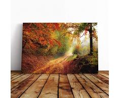 Grande scatola stampa su tela Wall Art paesaggio autunno Woodland Forest | montato & Stretched box cornice, decorazione per cucina, soggiorno, sala da pranzo, camera da letto, corridoio, multicolore, 50,8Â x 35,6Â cm
