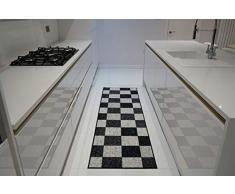 Serdim Rugs Gelback Tappeto Antiscivolo dal Design Geometrico per Cucina e corridoi Multiuso â tappetini, Nero-Quadrato, 80x300cm(26 x910)