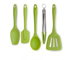 Zeal JSET45L - Pinze da cucina antiaderenti in silicone, spatola e cucchiaio, set da 5 pezzi, colore: lime