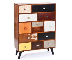 Stile Vintage Industrial Rebecca Mobili Cassettiera mobiletto 6 cassetti di Legno Bianco Marrone Rosso - Art RE4337 Camera e Soggiorno HxLxP Misure: 52 x 65 x 33 cm
