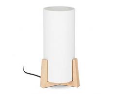 Relaxdays, Bianco Lampada da Tavolo con Base, Rotonda, dal Design Originale, E14, HxD 33 x 15 cm, Legno Naturale 40 W, 1 pz