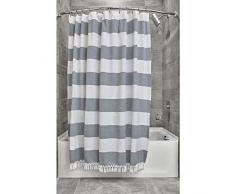 iDesign Tende per Doccia Design a Righe, Tenda per Vasca da Bagno x 183,0 cm in Cotone e Poliestere, Bianco/Blu Navy
