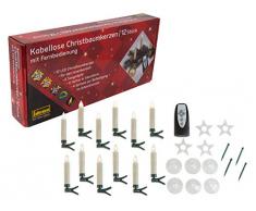 12 candele LED per albero di Natale, circa 9 cm, con 6 ventose, 6 supporti a forma di stella e 4 punte, funzionamento a batteria, con telecomando