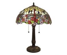 LumiLamp 5LL-5947 Lampada da Tavolo Libellula e Fiori Art Deco Tiffany Stile à 42 x 60 cm Vetro Decorativo colorato Stile Tiffany